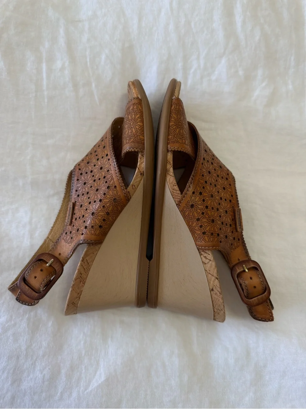 PIKOLINOS | SZ 39 (US 8) | Brown Leather Vigo Wedge Heels Slingbacks Sandals
